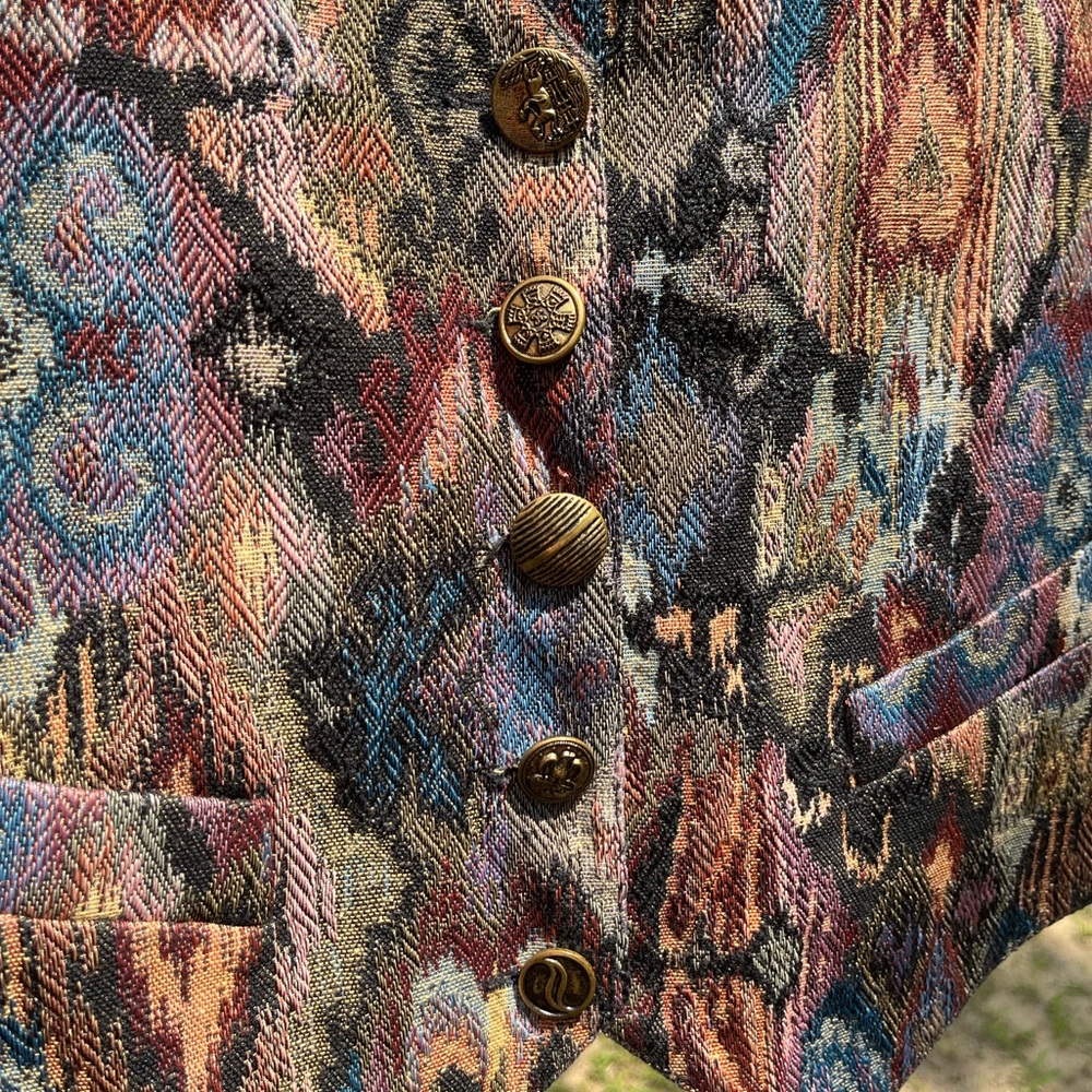 90s American Trendsetter Woven Tapestry Vest Size M Boho Western - Picture 2 of 9